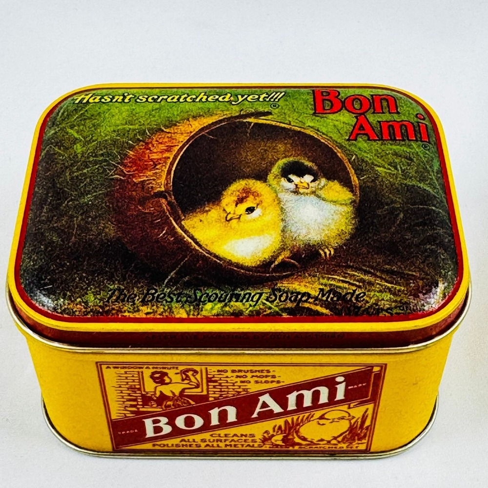 Bon Ami VTG Scouring Soap Chick Tin Advertising Box Ben Austrian Art Farmhouse